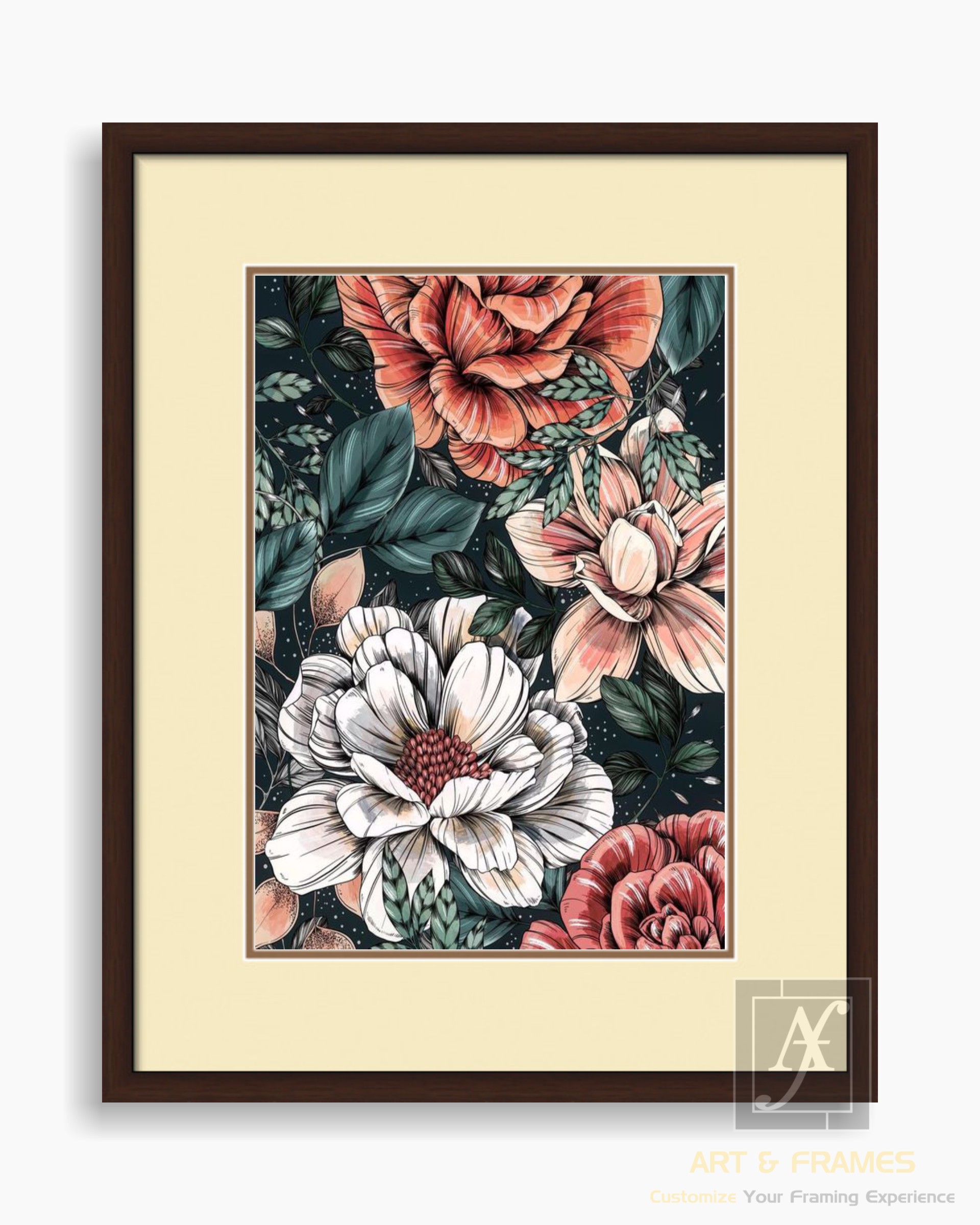 FLORAL ART WITH FRAME & DOUBLE MOUNT (58)