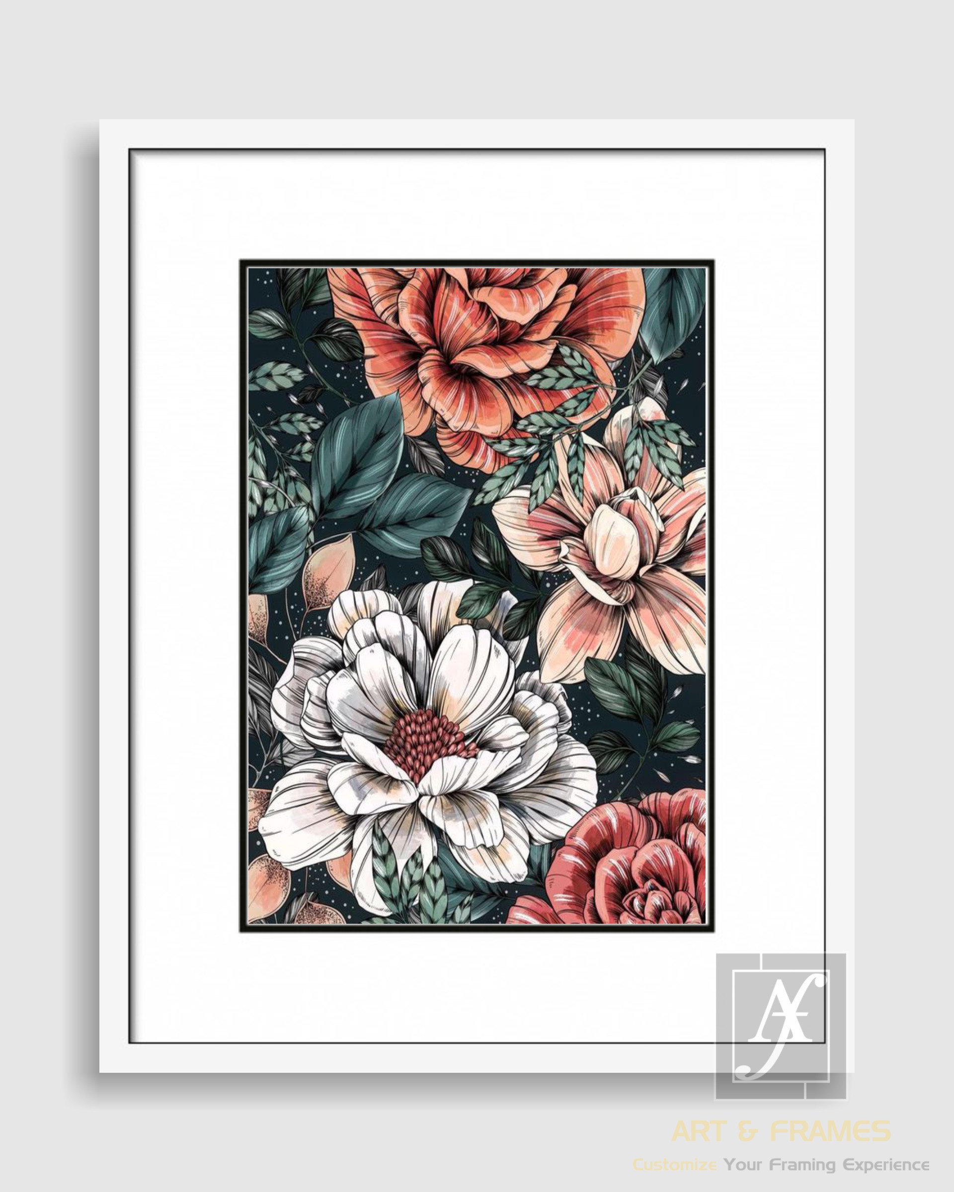FLORAL ART WITH FRAME & DOUBLE MOUNT (58)