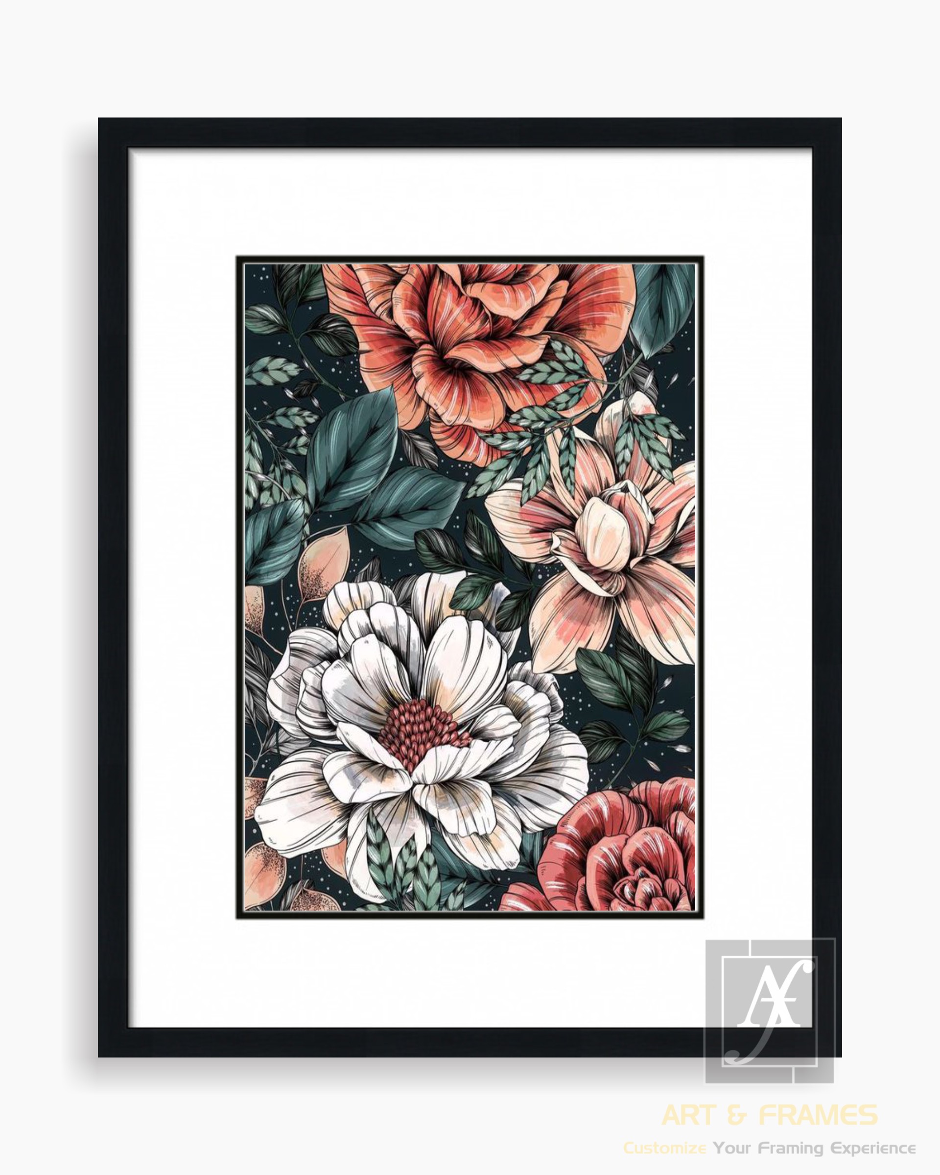 FLORAL ART WITH FRAME & DOUBLE MOUNT (58)